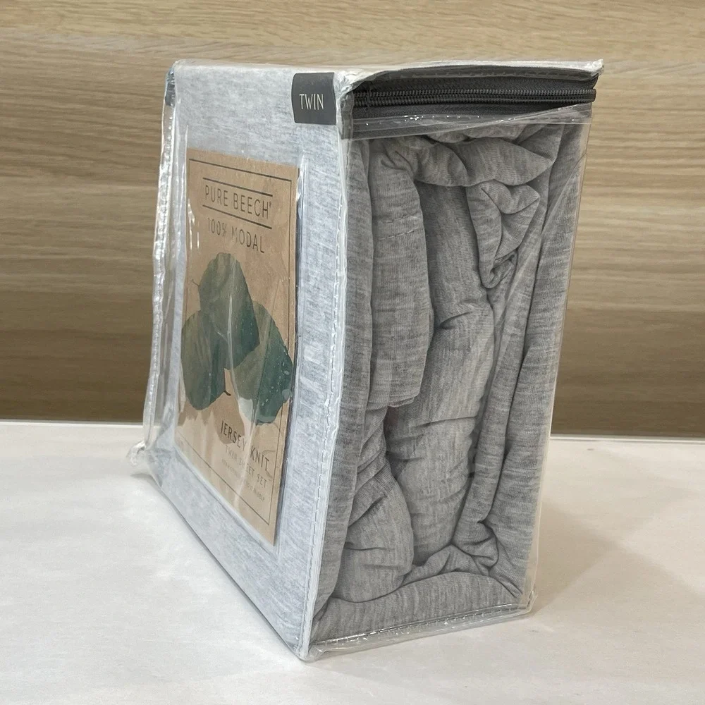 Pure Beech Modal Jersey Knit Twin Sheet Set Grey Soft HTF Discontinued NIP
